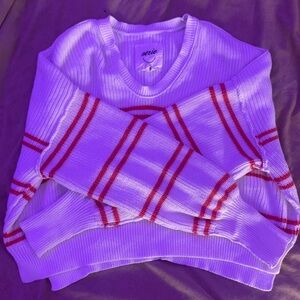 Aerie White and Red Striped Sweater